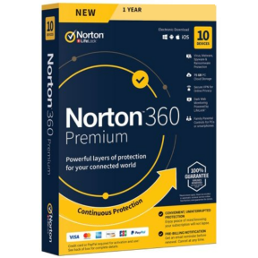 NORTON 360 PREMIUM, 10 Devices 1 Year. Nonsubscription